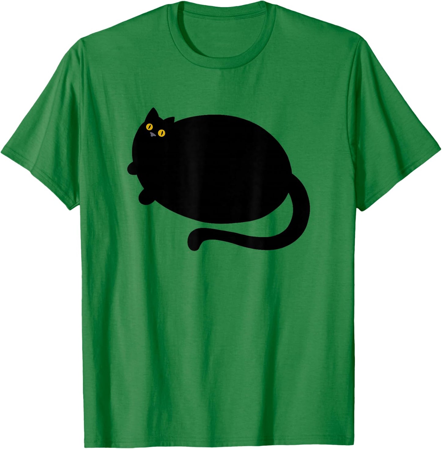 Fat Black Cat Funny BlackCat Fatty Curvy With Yellow Eyes T-Shirt - T-Shirt | Irish Green