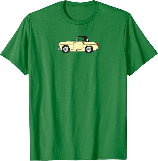 MG Midget Light Yellow Cream British Car Cartoon T-Shirt - T-Shirt | Irish Green