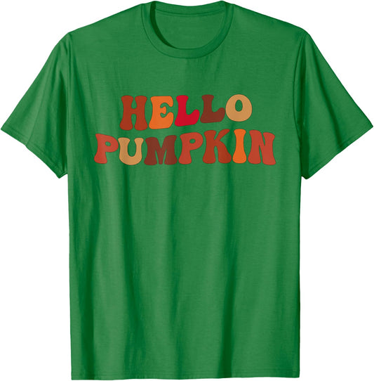 Happy Fall Hello Pumpkin Retro Fall Autumn Vibes T-Shirt - T-Shirt | Irish Green