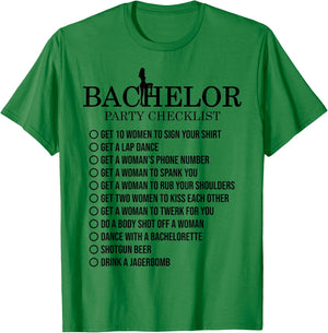 Groomsmen Groom Squat Men Bachelor Supplies Party Checklist T-Shirt - T-Shirt | Irish Green