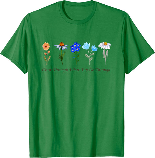 Grow Through What You Go Through Wildflower Sunflower Simple T-Shirt - T-Shirt | Irish Green