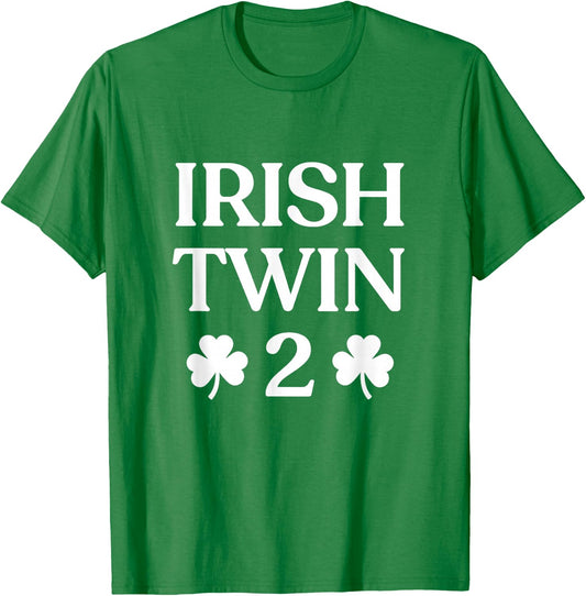 Irish Twin 2 Funny St Patricks Day Women Men Kids Twins T-Shirt - T-Shirt | Irish Green