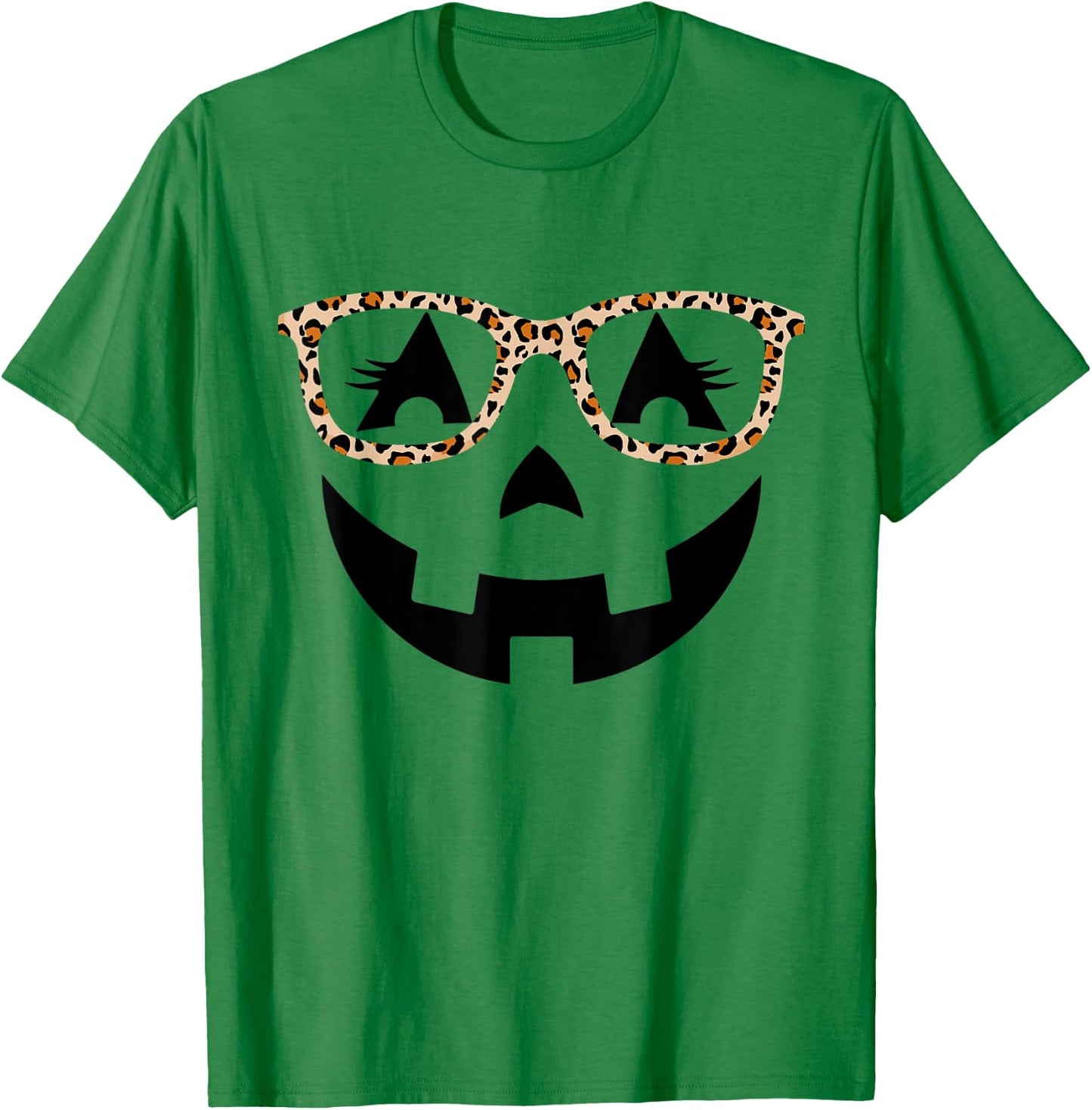 Jack O Lantern With Glasses Shirt Women Halloween Leopard T-Shirt - T-Shirt | Irish Green
