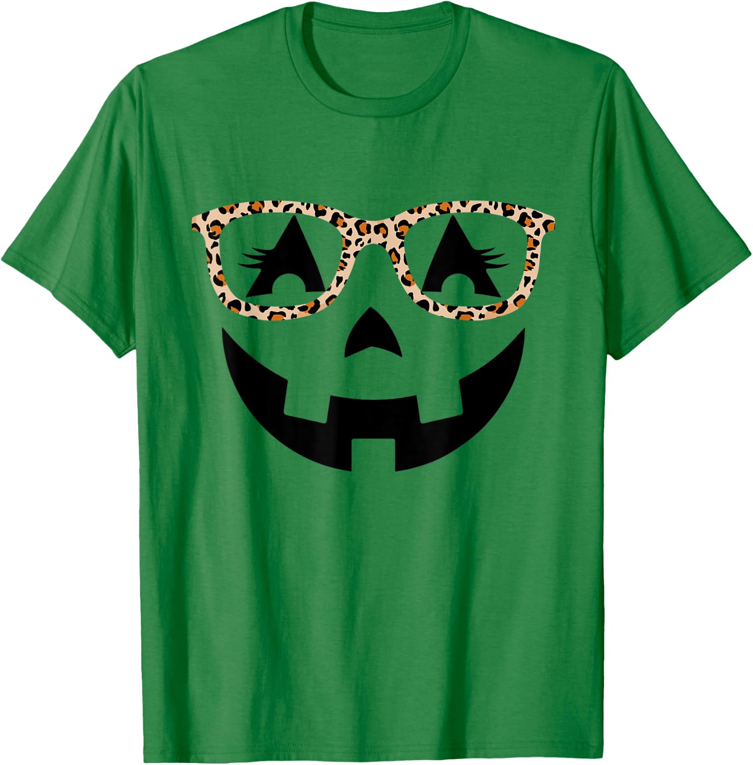 Jack O Lantern With Glasses Shirt Women Halloween Leopard T-Shirt - T-Shirt | Irish Green