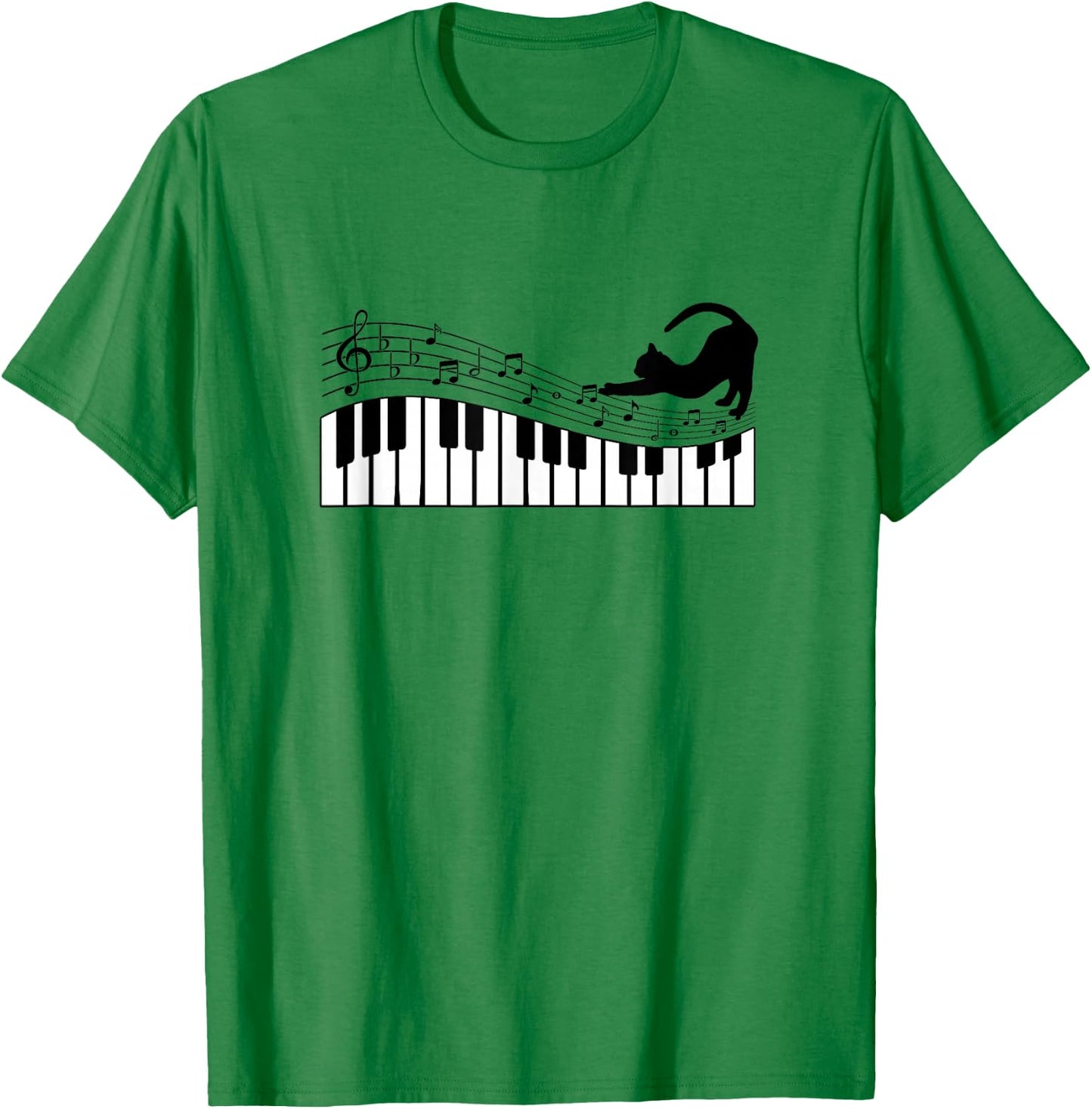 Cute Cat Kitty Playing Piano Music Clef Pianist Musician Art T-Shirt - T-Shirt | Irish Green