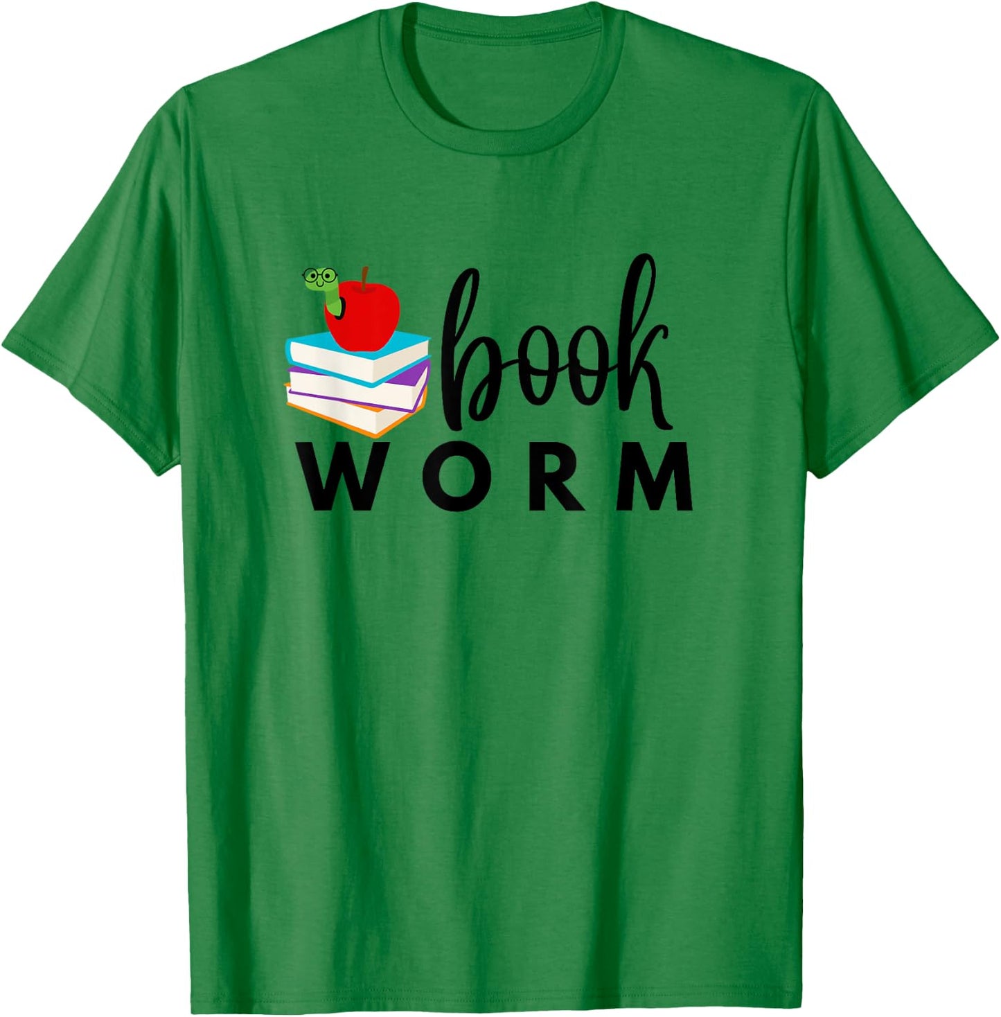 BOOKWORM with Books and Apple Colorful Graphic T-Shirt - T-Shirt | Irish Green
