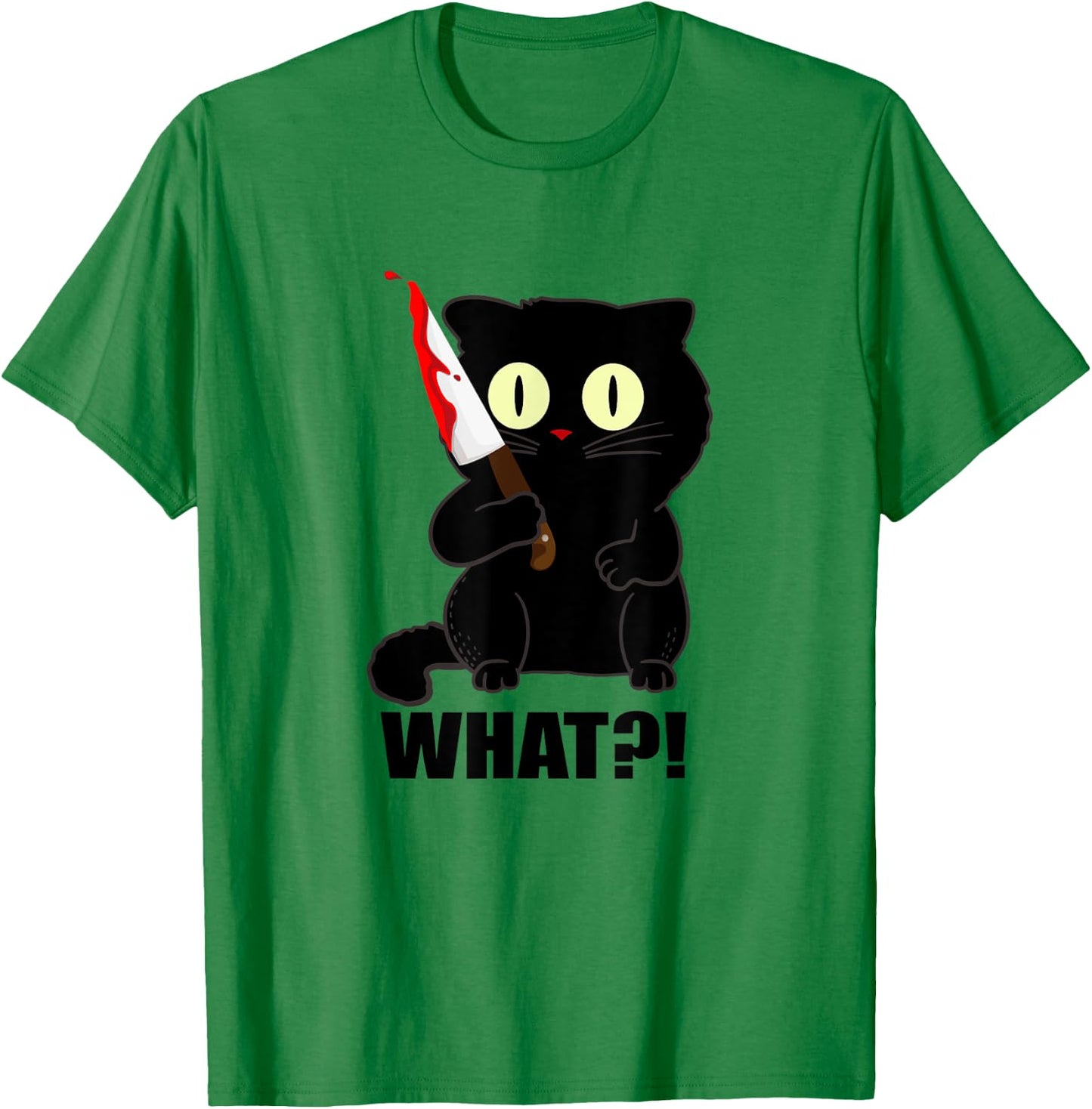 cat what funny scary black cat halloween with bloody knife Men Women T-Shirt - T-Shirt | Irish Green