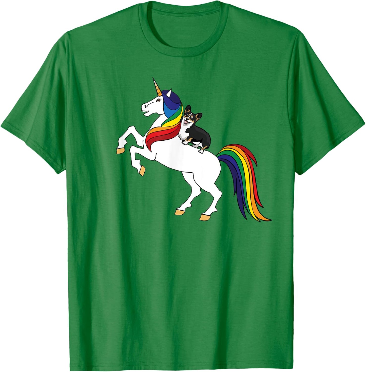 Funny Kids Unicorn Pembroke Black Tri Corgi Lover T-Shirt - T-Shirt | Irish Green