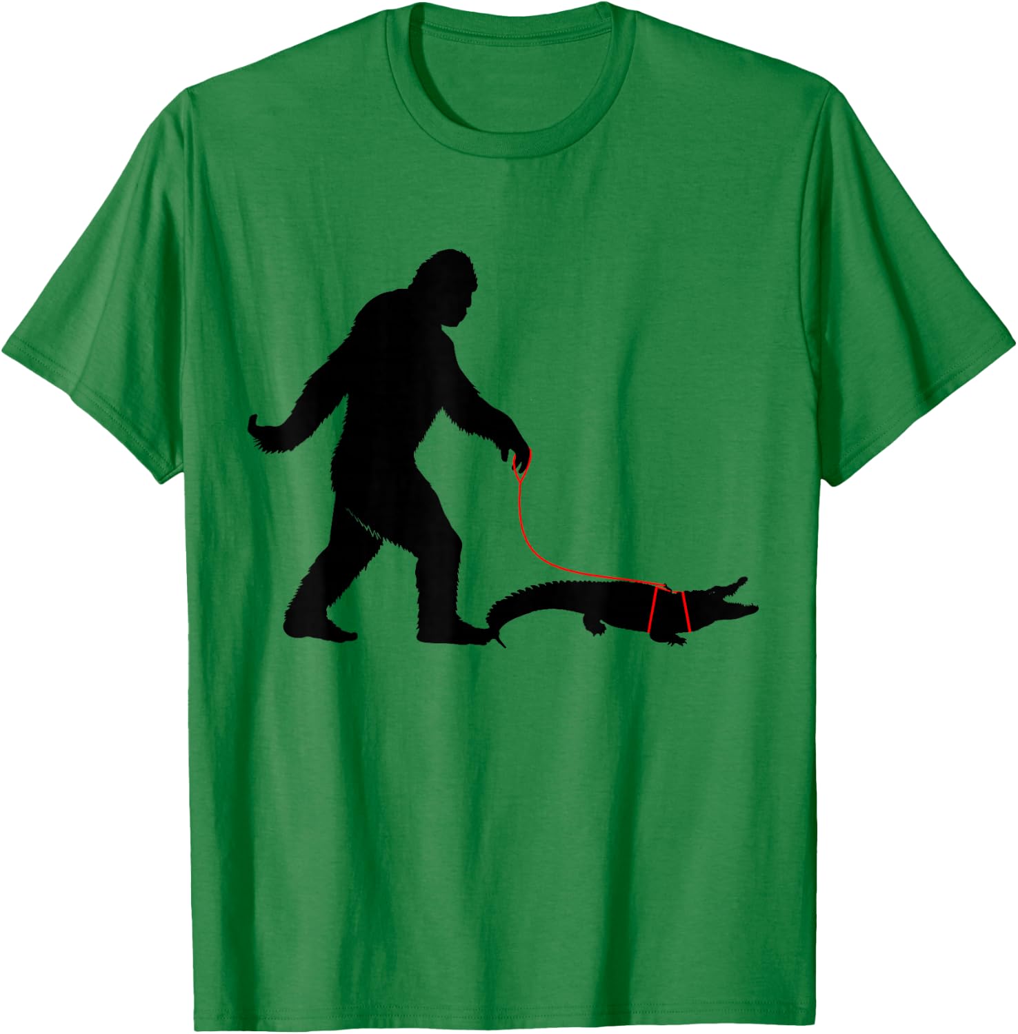 Bigfoot Walking A Crocodile Funny Alligator Animal Lovers T-Shirt - T-Shirt | Irish Green