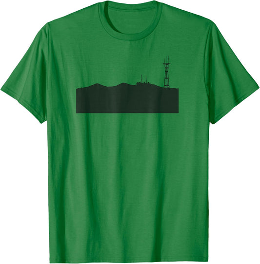 Twin Peaks and Sutro Tower Silhouette (Black Design) T-Shirt - T-Shirt | Irish Green