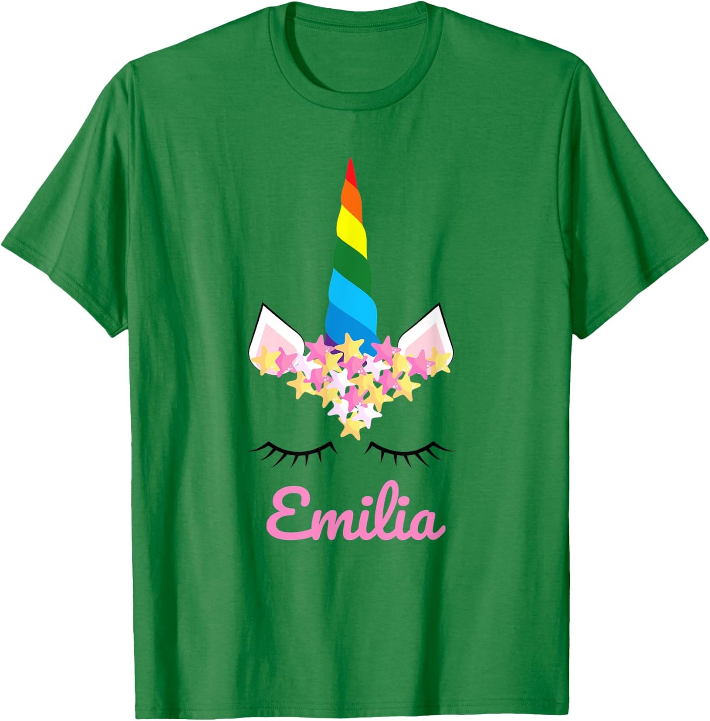 Cute Girls Unicorn Personalized Name Emilia Rainbow Unicorn T-Shirt - T-Shirt | Irish Green