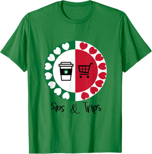 Coffee Sips and Shopping Trips T-Shirt - T-Shirt | Irish Green