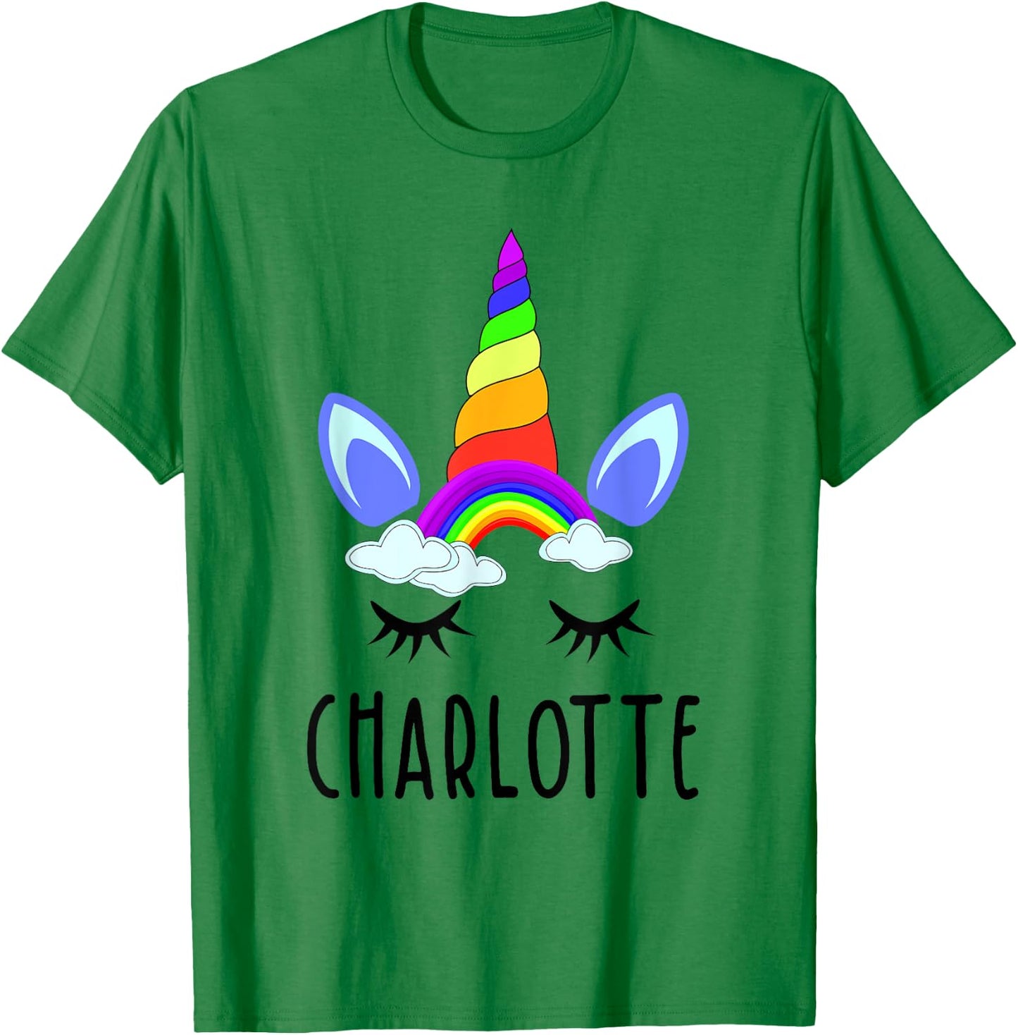 Charlotte Rainbow Unicorn Personalized Girl's First Name T-Shirt - T-Shirt | Irish Green
