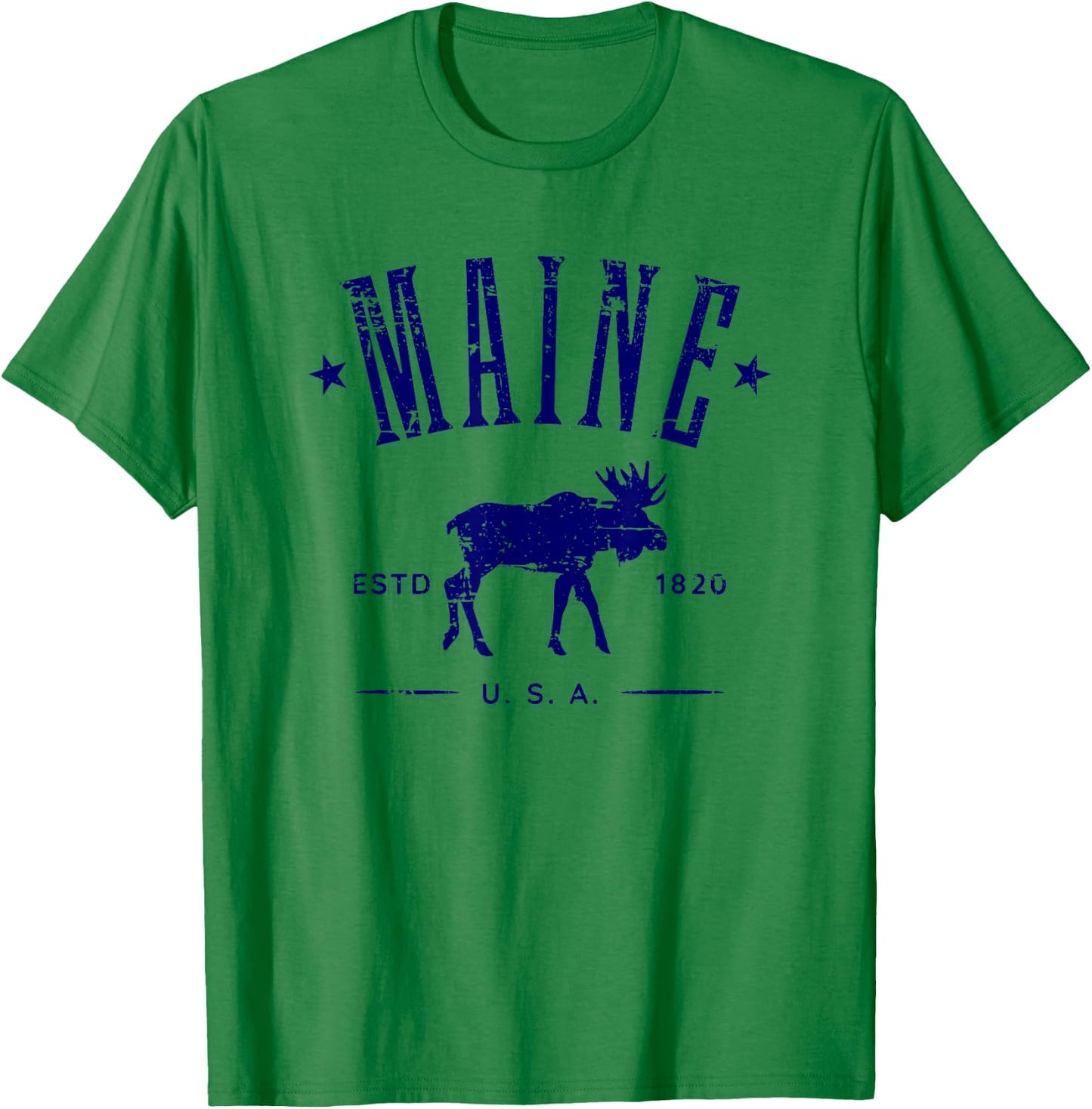Maine USA with Moose Distressed Design Souvenir T-Shirt - T-Shirt | Irish Green