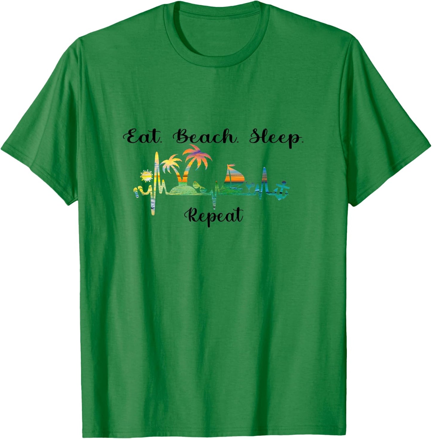 Eat Sleep Beach Repeat Summer Tropical Vacation Beach 2021 T-Shirt - T-Shirt | Irish Green