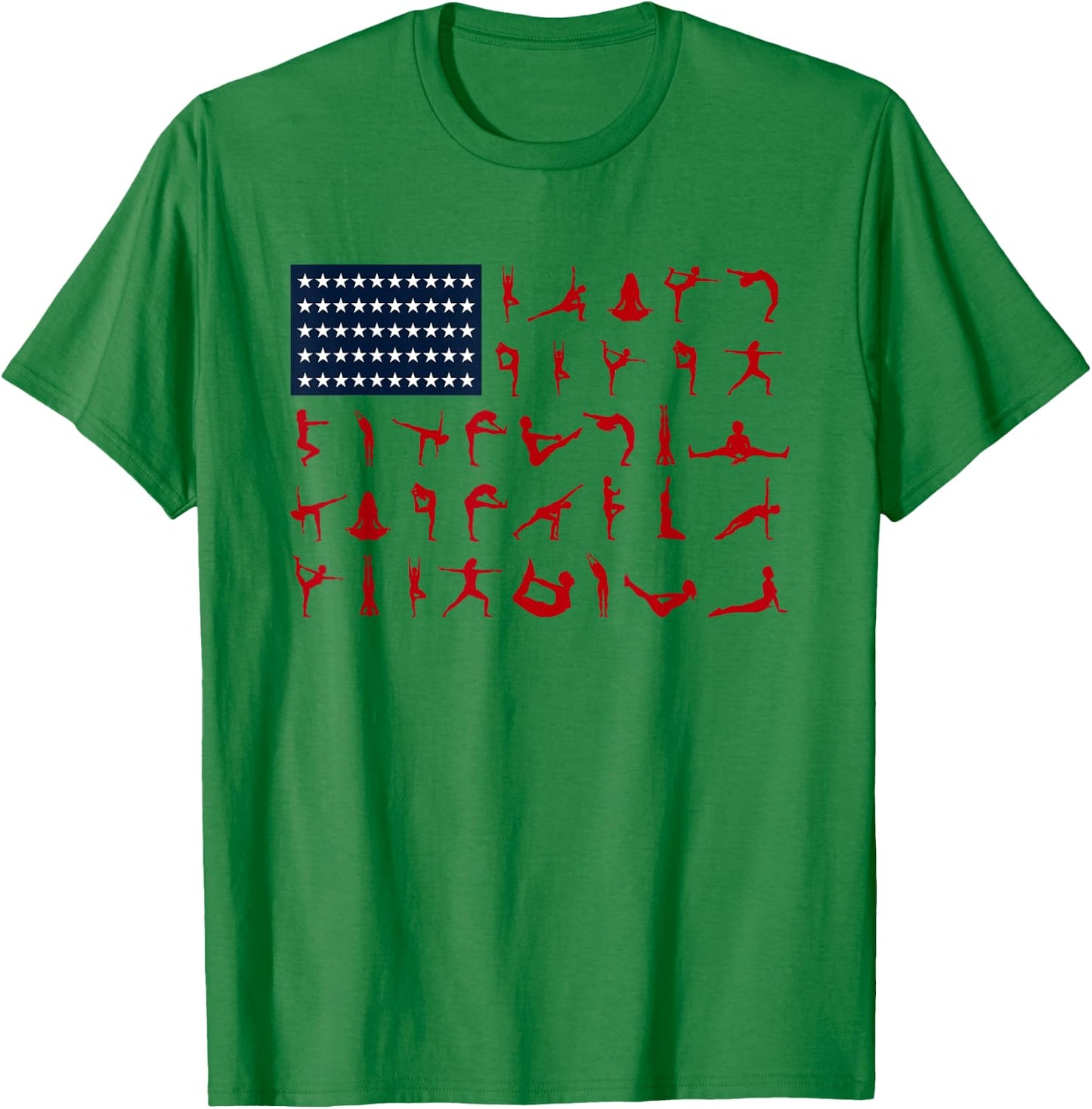 Yoga Pilates Poses American Flag 4th Of July Independence Women Men T-Shirt - T-Shirt | Irish Green