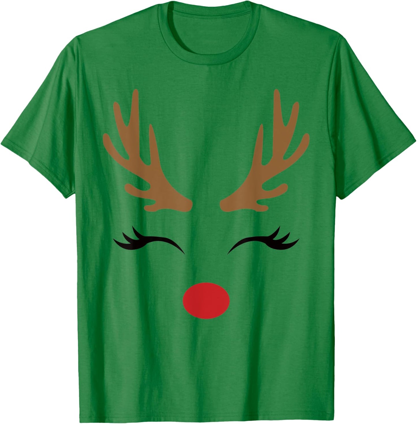 Cute Lady Reindeer Face with Eyelashes & Antlers - Novelty T-Shirt - T-Shirt | Irish Green