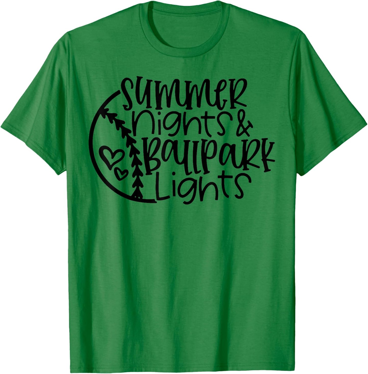 Summer Nights And Ballpark Lights Women Baseball Heart Quote T-Shirt - T-Shirt | Irish Green