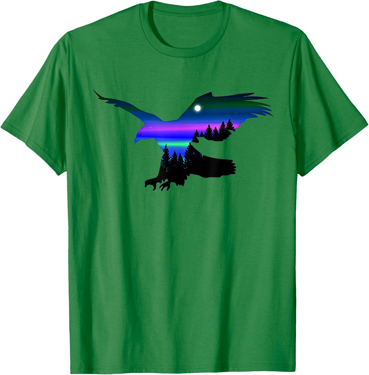 Beautiful Flying Eagle Aurora Sky Silhouette T-Shirt - T-Shirt | Irish Green