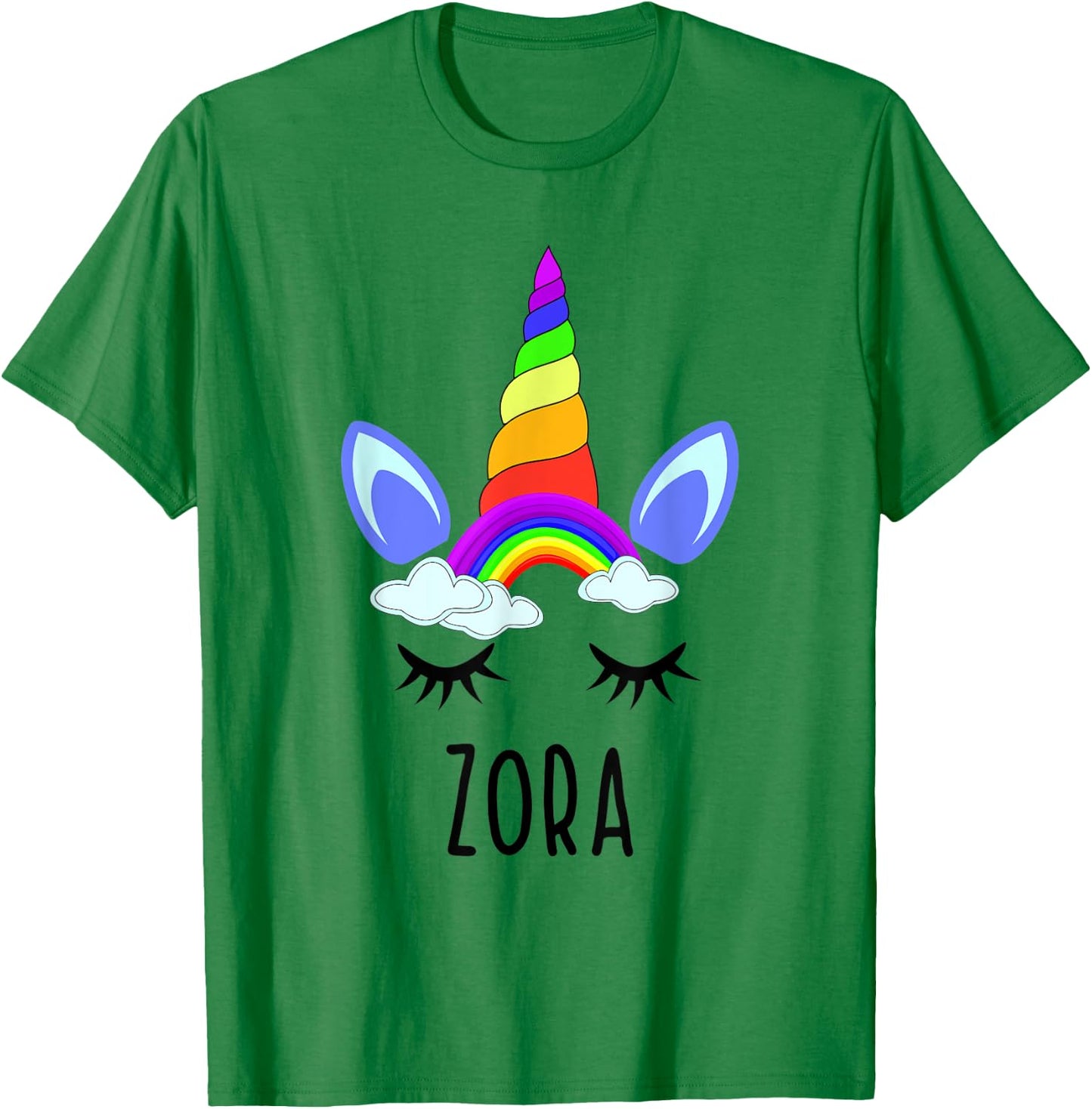 Zora Rainbow Unicorn Personalized Girl's First Name T-Shirt - T-Shirt | Irish Green