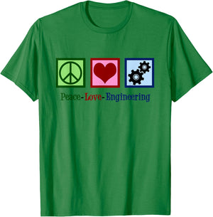 Peace Love Engineering Cute Mechanical Engineer T-Shirt - T-Shirt | Irish Green