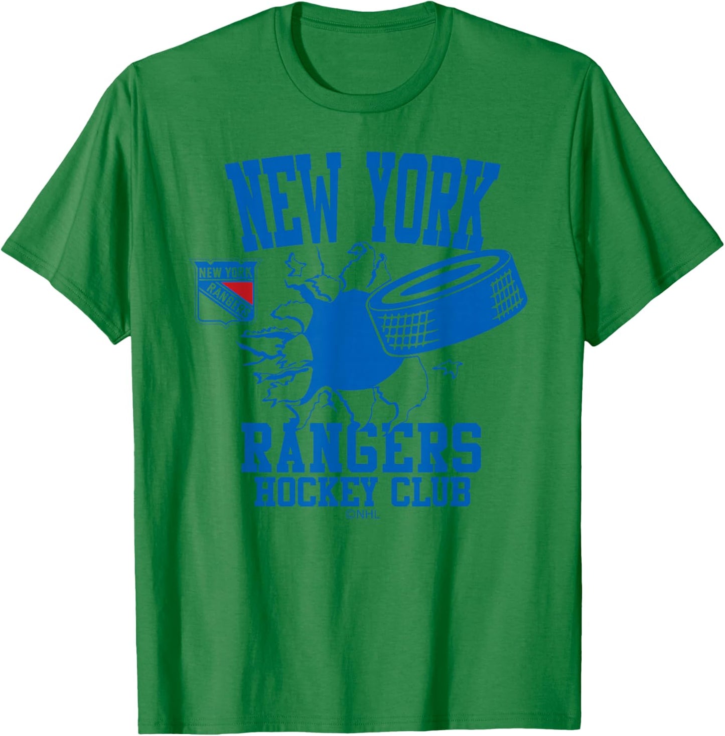 New York Rangers Hockey Puck Burst White Officially Licensed T-Shirt - T-Shirt | Irish Green
