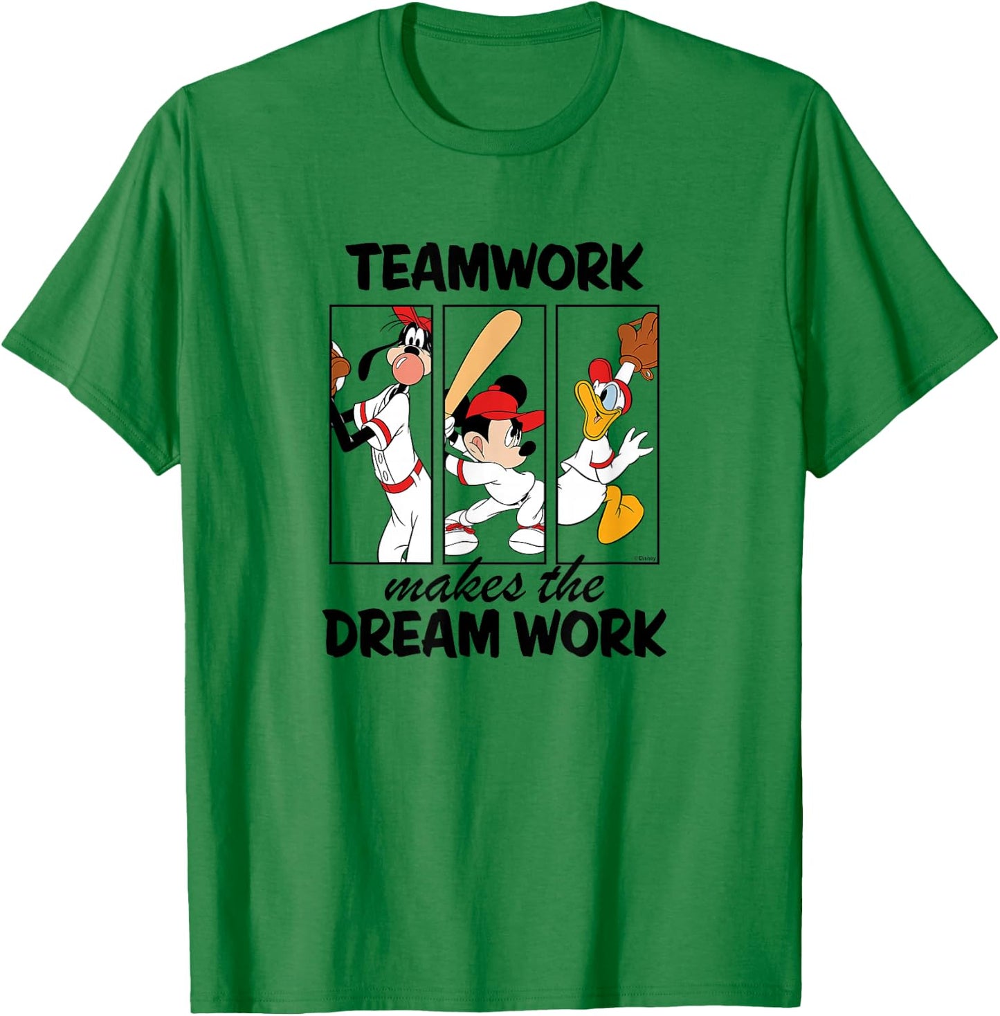 Disney - Mickey Team Work Makes The Dream Work Baseball T-Shirt - T-Shirt | Irish Green
