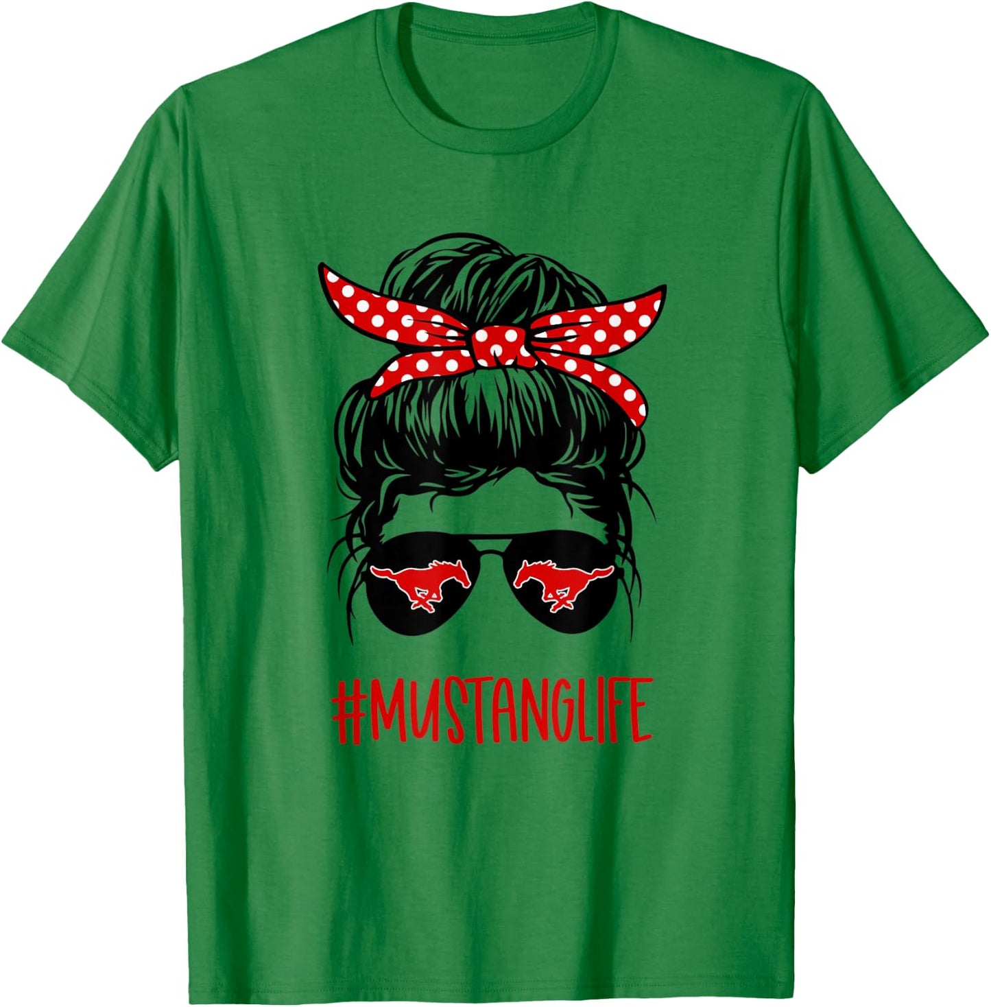 Mustang Life Messy Bun Red T-Shirt - T-Shirt | Irish Green