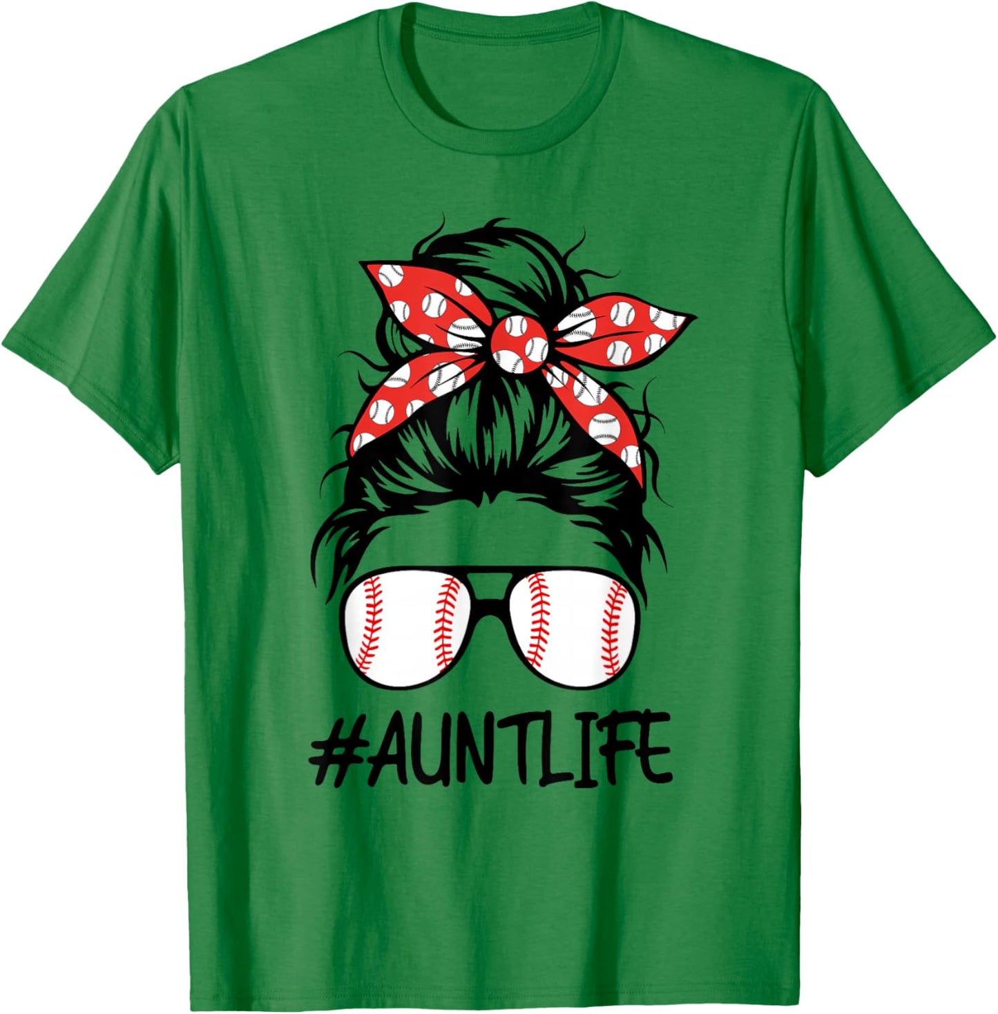 Baseball Aunt Life Women Mothers Day Messy Bun T-Shirt - T-Shirt | Irish Green