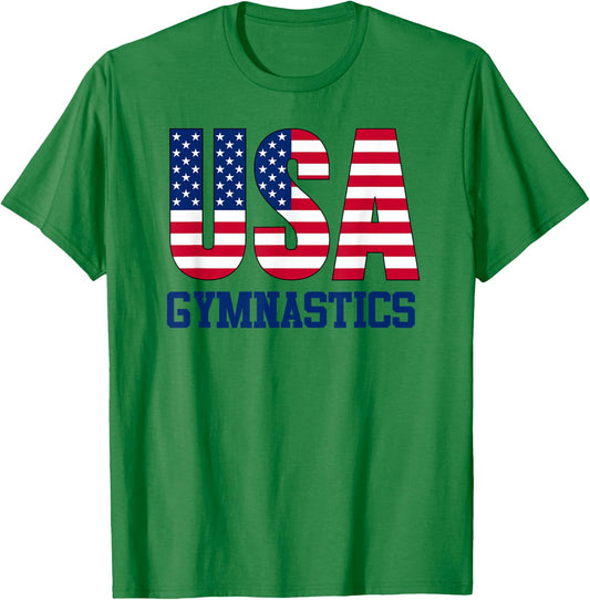 USA with American Flag Gymnastics Sports T-Shirt - T-Shirt | Irish Green