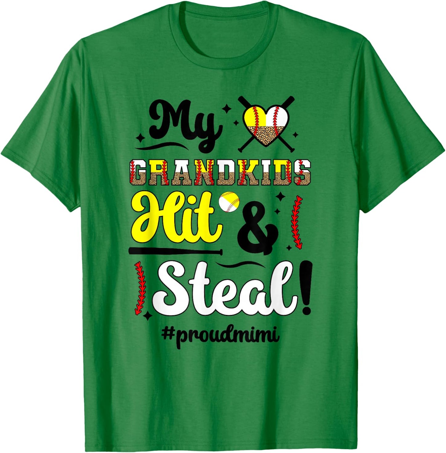 Grandkids Hit & Steal Baseball Softball Mimi Grandma T-Shirt - T-Shirt | Irish Green