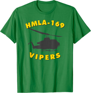 HMLA-169 Vipers Helicopter Attack Squadron AH-1W T-Shirt - T-Shirt | Irish Green
