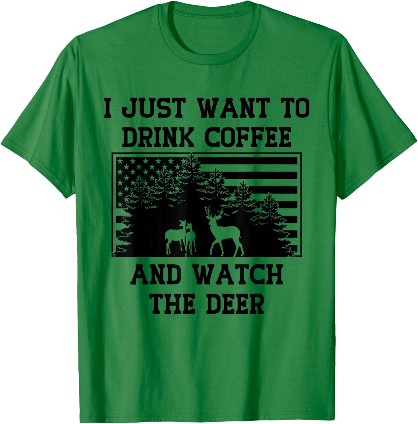 Coffee Drinker Deer Lover American Flag USA Caffeine Addict T-Shirt - T-Shirt | Irish Green