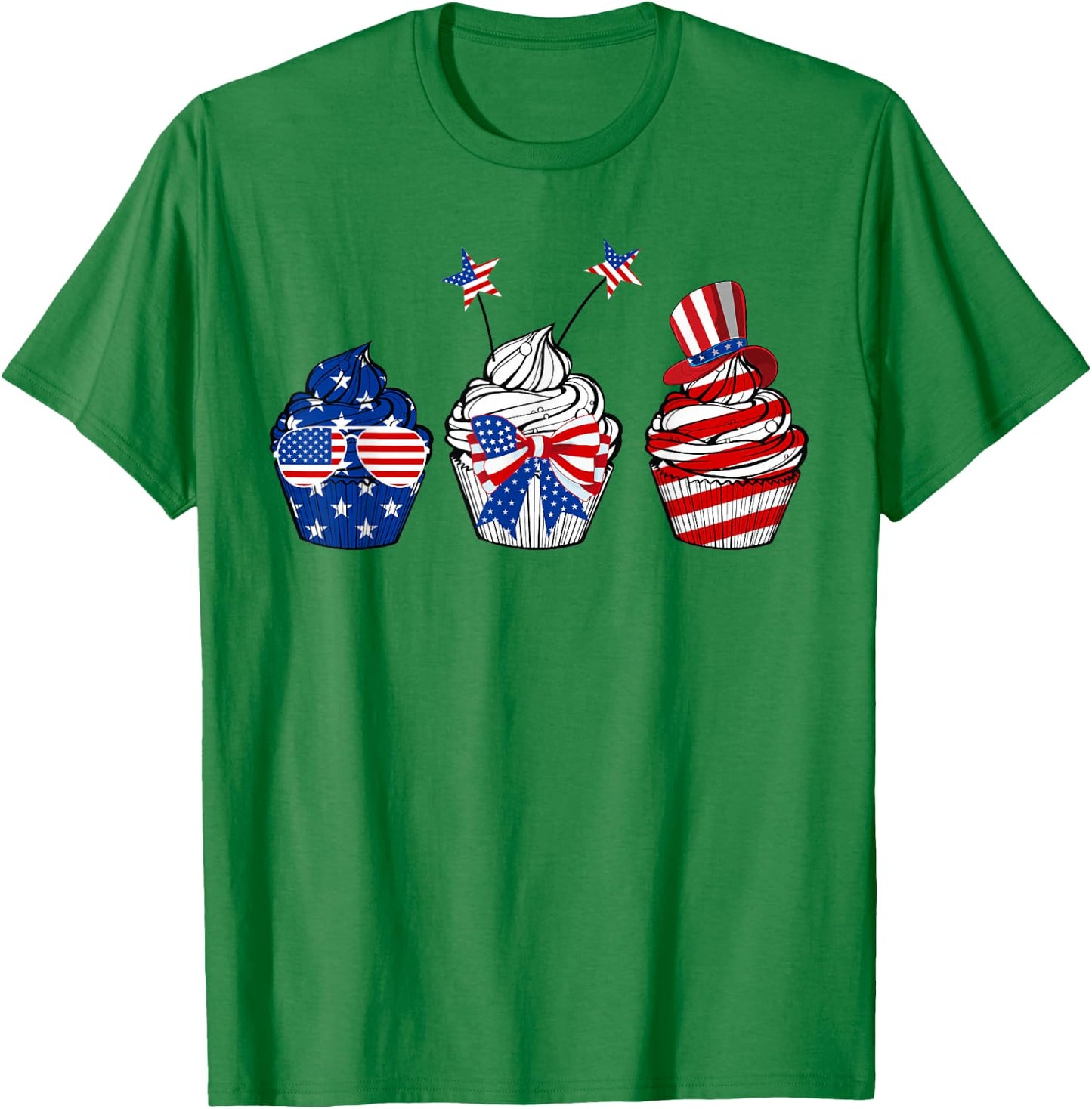 Red White Blue Cupcake Baking Lover 4th Of July Gifts T-Shirt - T-Shirt | Irish Green