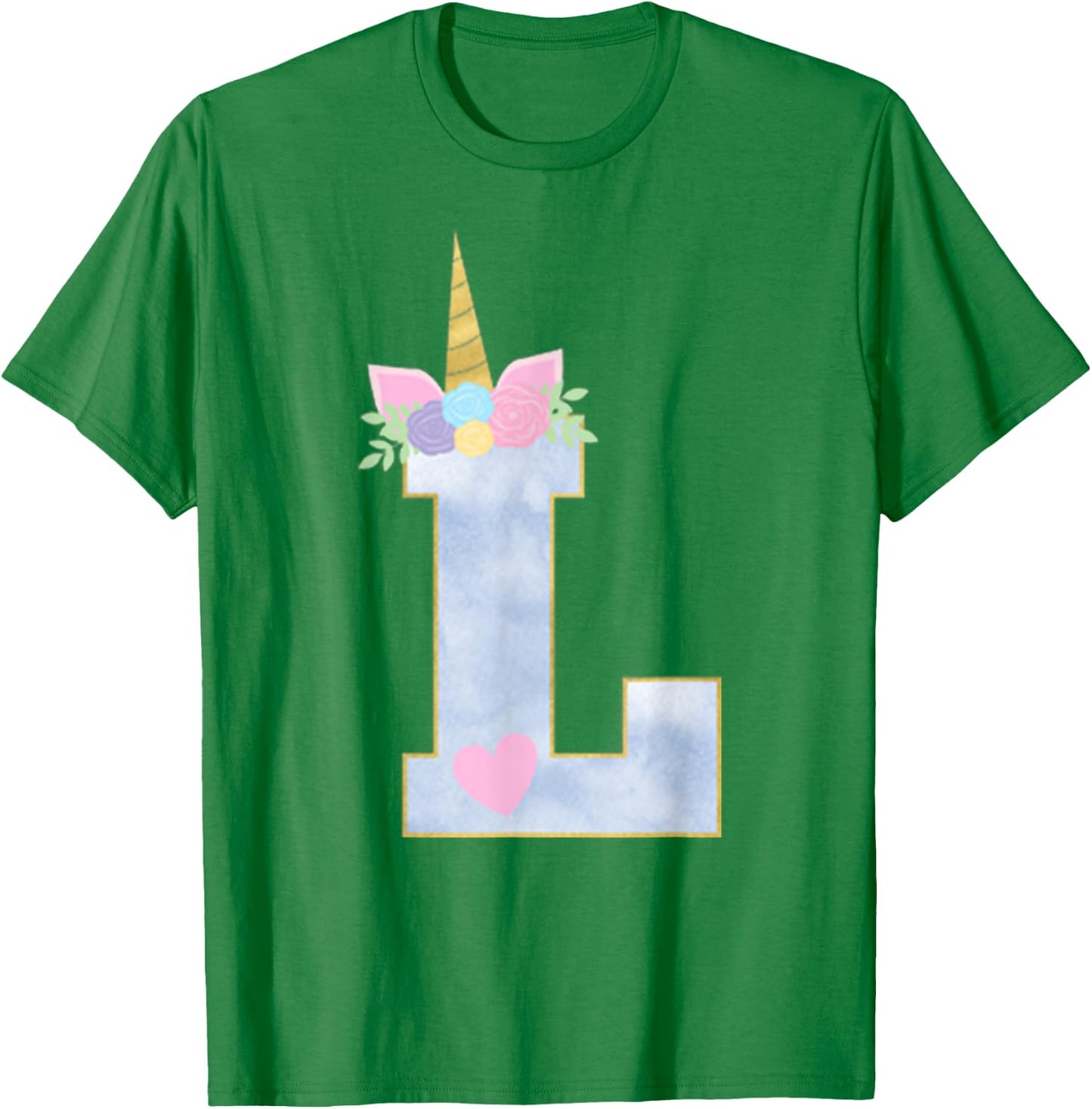 Initial L Unicorn Alphabet Letter for Girls T-Shirt - T-Shirt | Irish Green