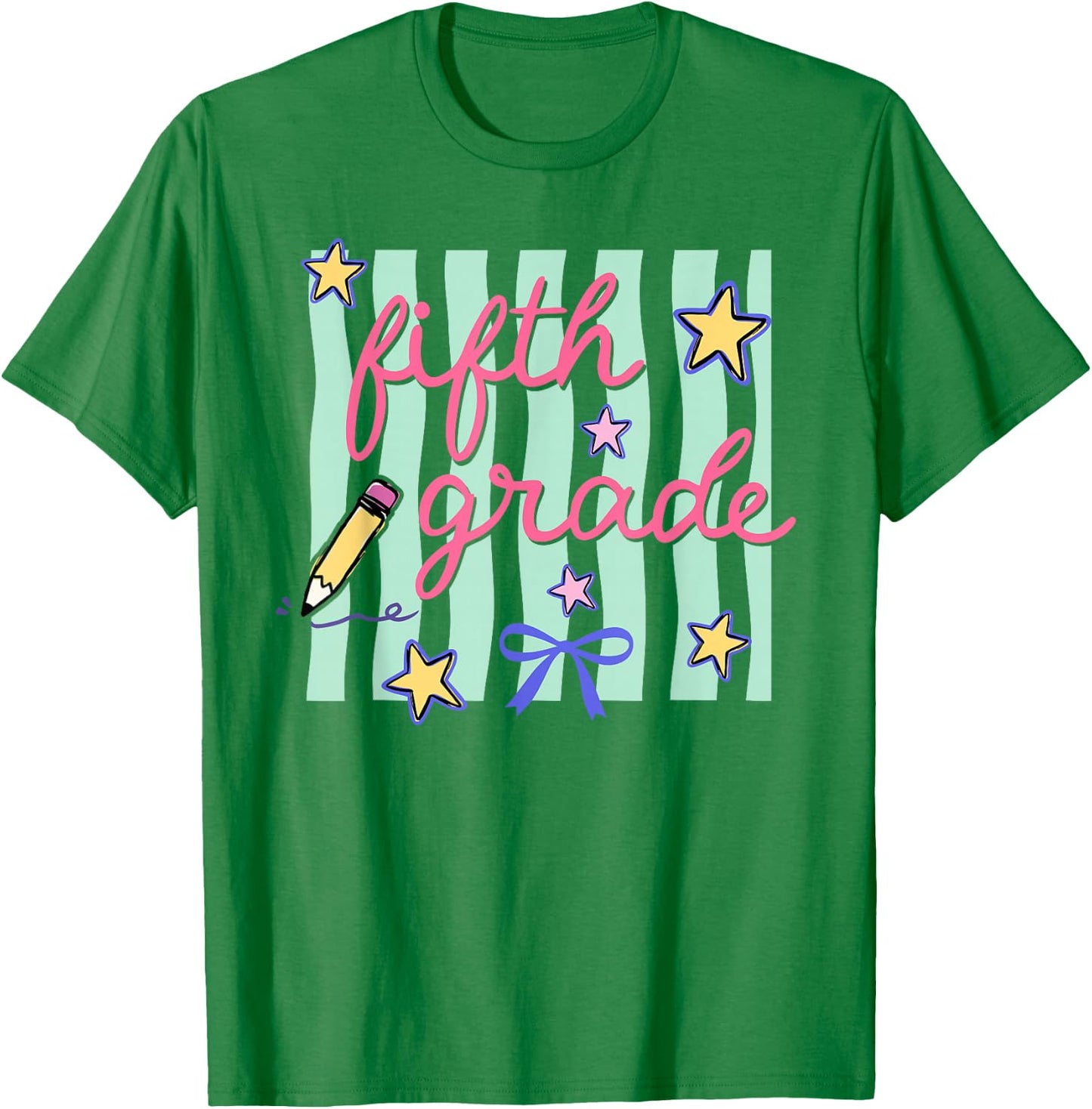 Preppy Fifth Grade Back to School Coquette Bow Teacher Kids T-Shirt - T-Shirt | Irish Green