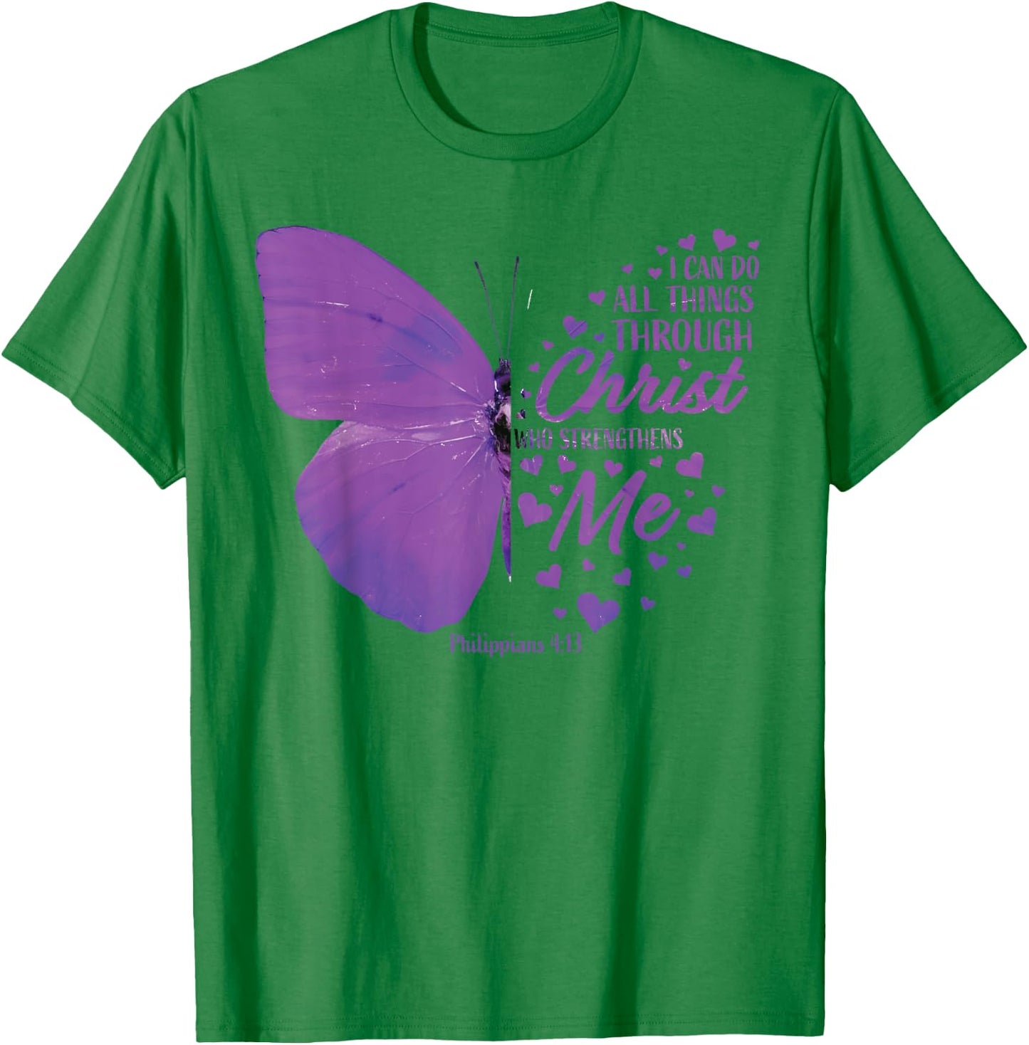 Philippians 4:13 Christian Bible Verse Gifts Women Butterfly T-Shirt - T-Shirt | Irish Green