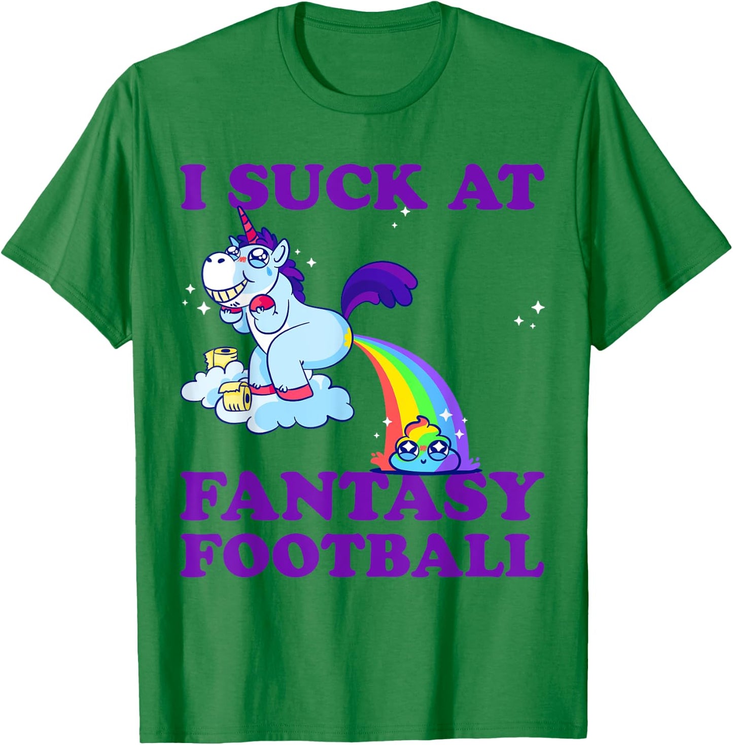 I Suck At Fantasy Football Unicorn With Rainbow Poop Pink T-Shirt - T-Shirt | Irish Green