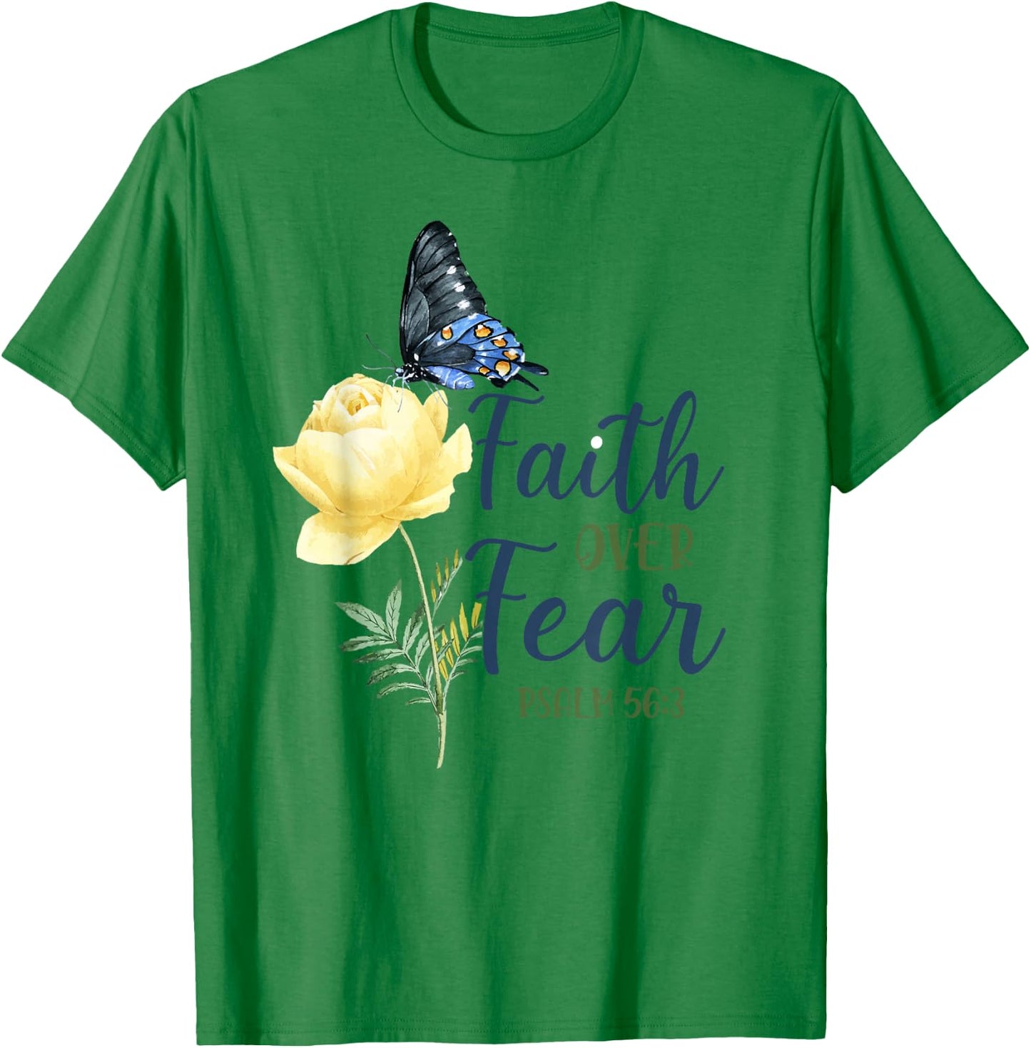 Christian Bible Verse Quote Butterfly Rose Flower Psalm 56:3 T-Shirt - T-Shirt | Irish Green