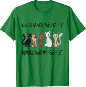 Cats Make Me Happy Humans Make My Head Hurt T-Shirt - T-Shirt | Irish Green