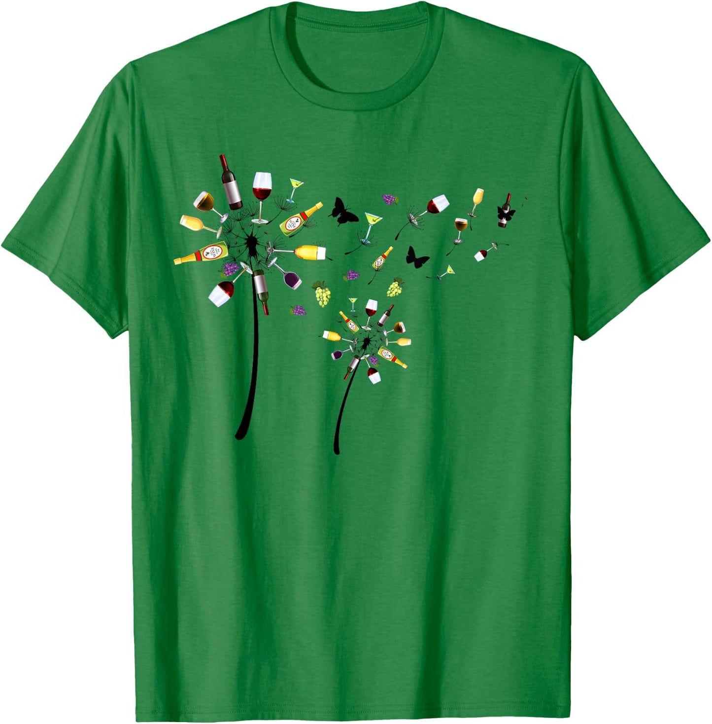 Funny Dandelion Flowers Wine Glasses Bottles Drinkers Team T-Shirt - T-Shirt | Irish Green