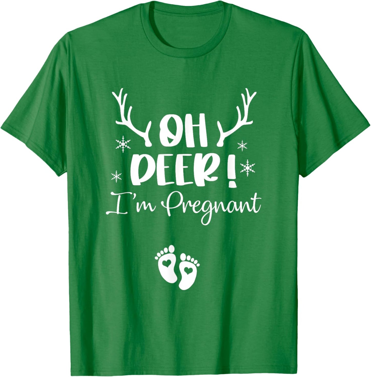 Oh Deer I'm Pregnant Couple Christmas Pregnancy Announcement T-Shirt - T-Shirt | Irish Green