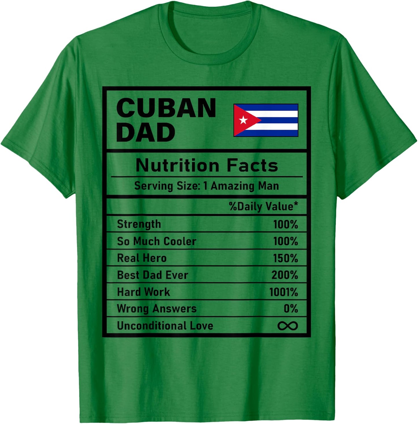 Cuban Dad Nutrition Facts Father's Day National Heritage T-Shirt - T-Shirt | Irish Green