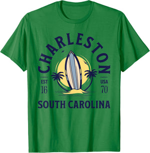 Charleston South Carolina Beach Surf Summer Vacation Vintage T-Shirt - T-Shirt | Irish Green