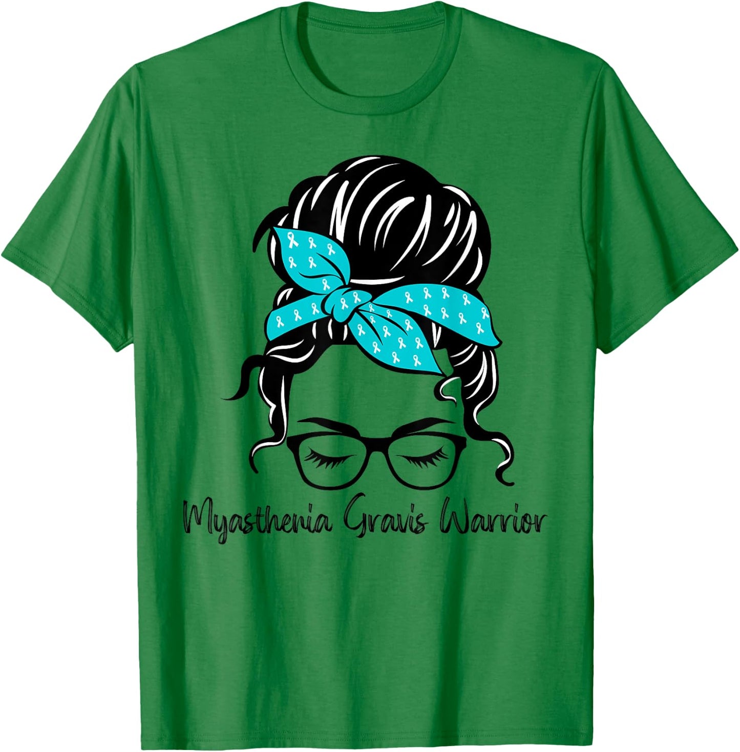 Myasthenia Gravis Awareness Messy Bun Teal Woman Warrior T-Shirt - T-Shirt | Irish Green