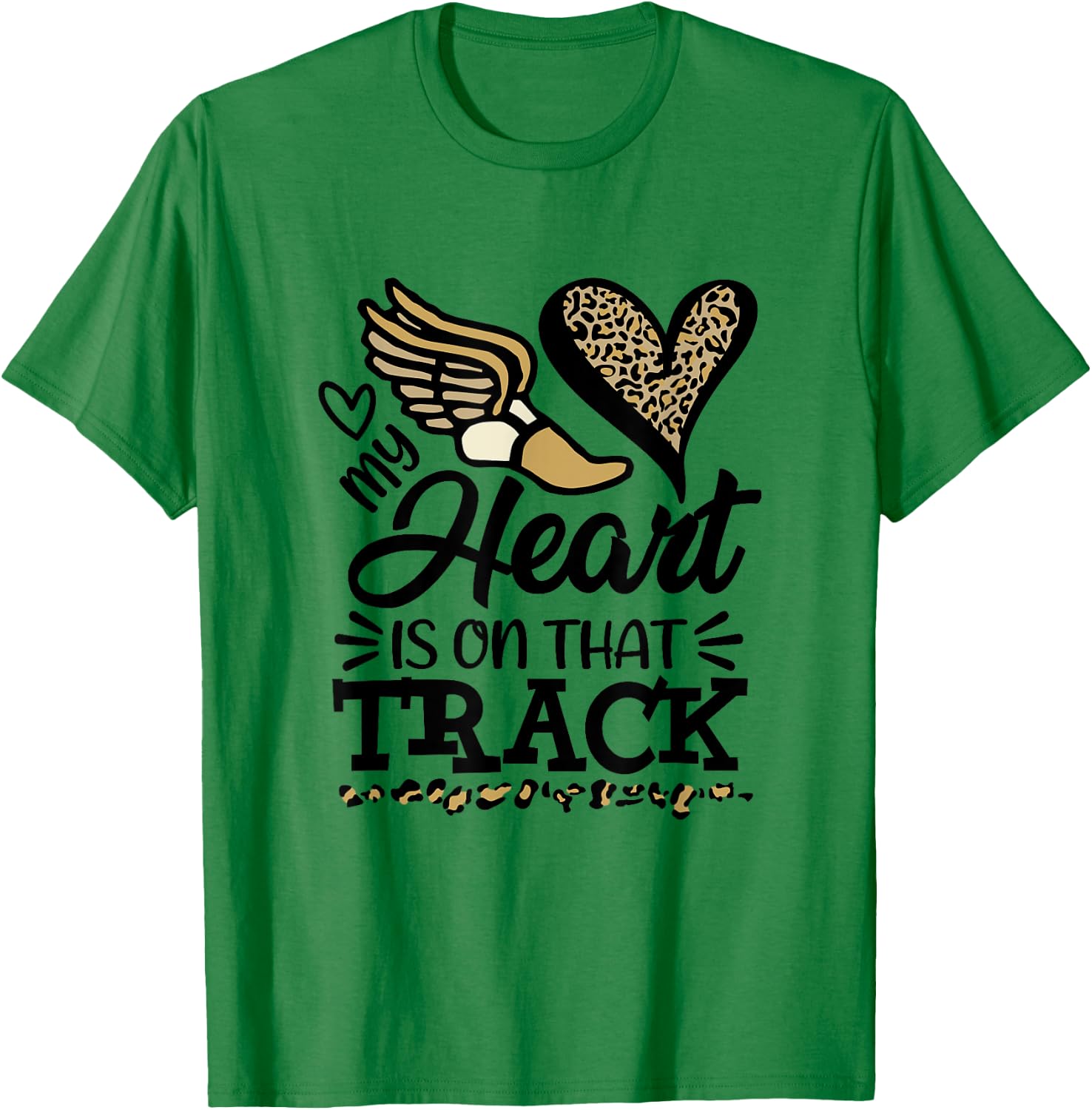 My Heart Is On That Track Cross Country Mom Running Leopard T-Shirt - T-Shirt | Irish Green