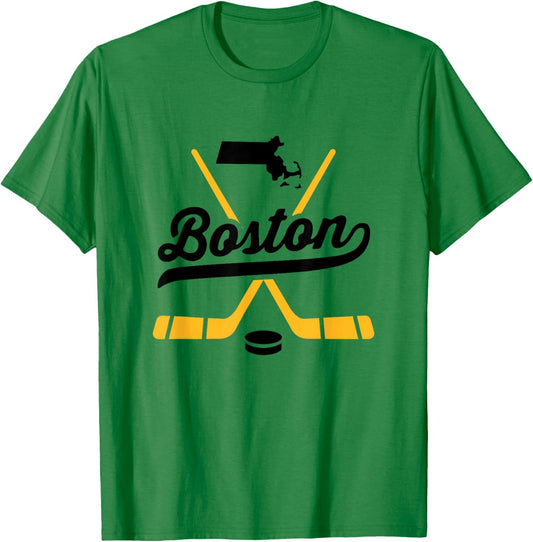 Vintage Boston Ice Hockey Sticks Sports Team Fan Gift T-Shirt - T-Shirt | Irish Green