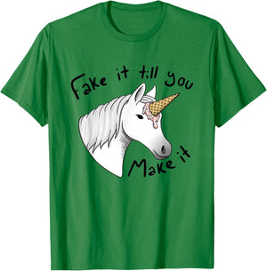 Unicorn fake it till you make it ice cream T-Shirt - T-Shirt | Irish Green