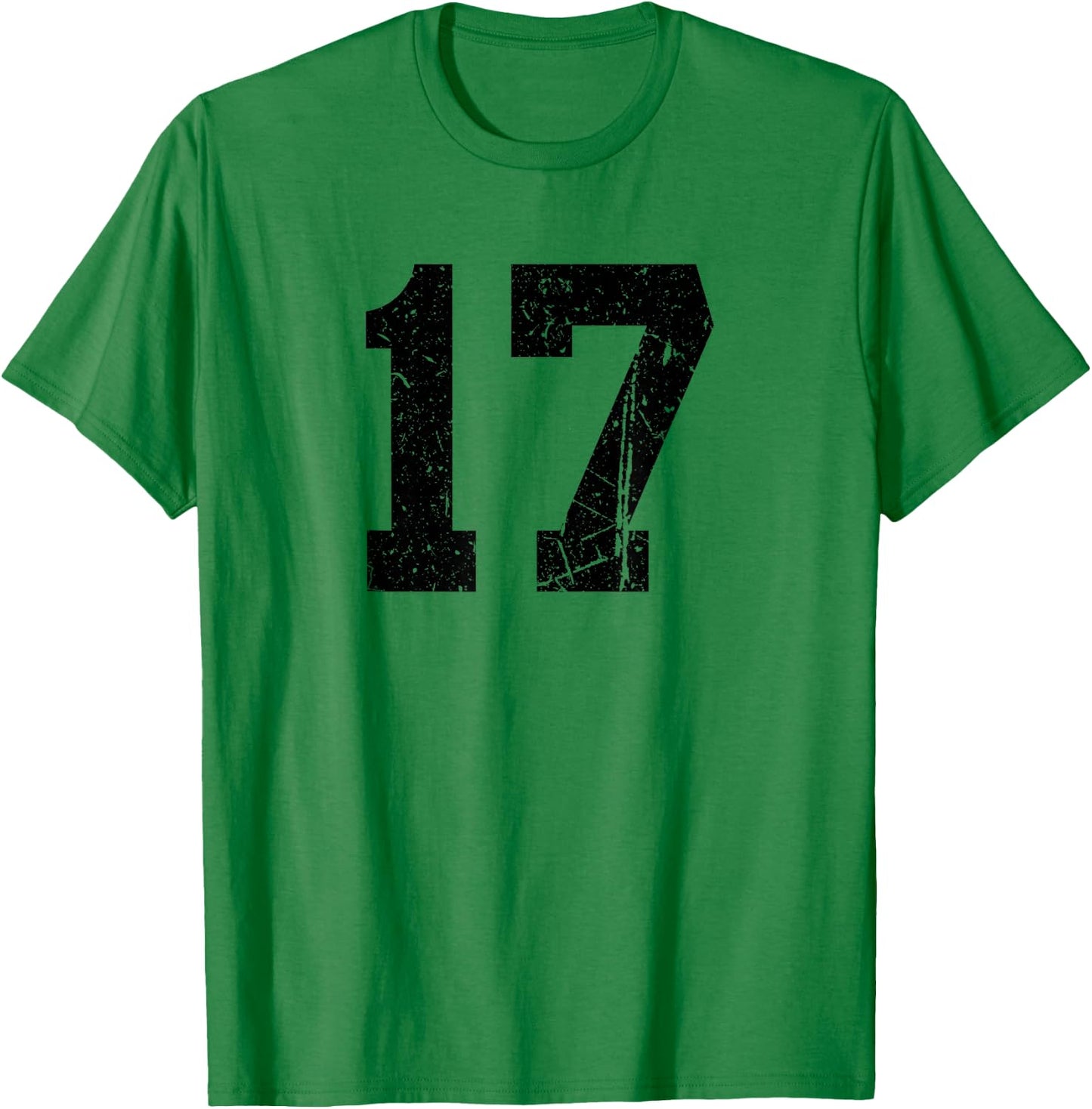 Distressed Black Sports Team Number 17 T-Shirt - T-Shirt | Irish Green