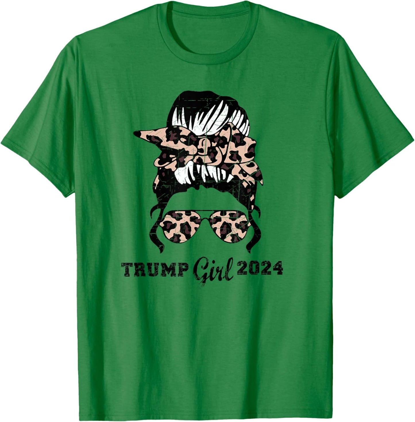 Trump Girl 2024 Leopard Shades Messy Bun Pro Trump Women T-Shirt - T-Shirt | Irish Green